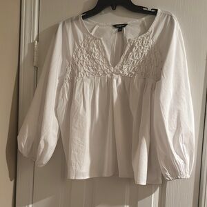 Express White Blouse with Smocked Detail